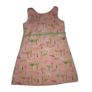 Chez Ami Patsy Aiken Girls Dress 8 Pink Palm Tree Seersucker Sleeveless
